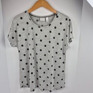 Weekends by Chicos Stella Scoop Stripes And Dots Short Sleeve Top Size 1 NWT